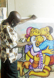 Zacharia Mbutha in his studio, 2013