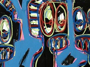 Detail of a painting by Aboudia, 'Four Figures', 2017